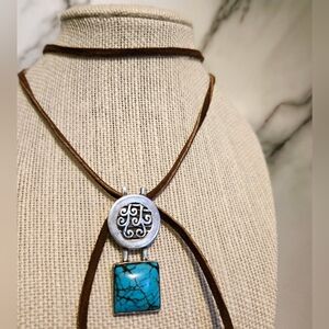 Vintage Spiderweb Turquoise Sterling Silver Pendant on Genuine Suede Cord